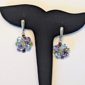 Earring Amethyst Topaz Garnet Peridot Citrine Flowers 925 - Pretty